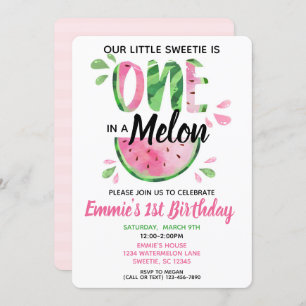 One in a Melon Little Girl First Birthday Invite