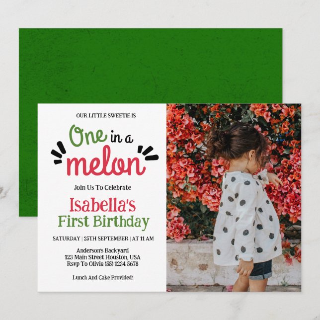 One In A Melon Little Sweetie Girl 1st Birthday  Invitation (Front/Back)