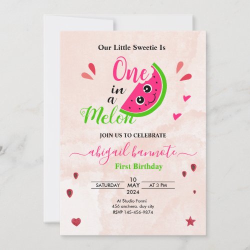  one in a melon little sweetie watermelon invitation