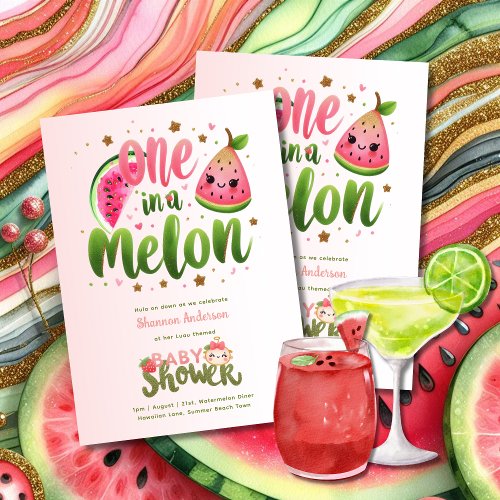 One in a Melon Luau Hawaiian Beach Baby Shower Invitation