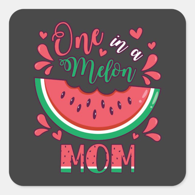 One in a Melon Mom B-Day Party Square Sticker (Front)