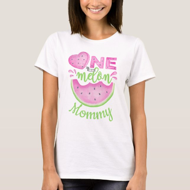 One in a Melon Mommy Watermelon 1st Birthday  T-Shirt (Front)