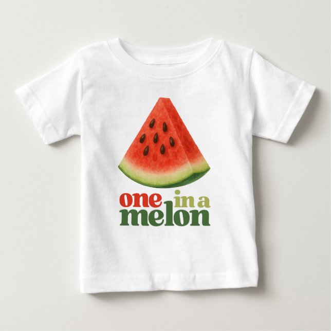 One in A Melon One Year Old Birthday Baby T-Shirt (Front)