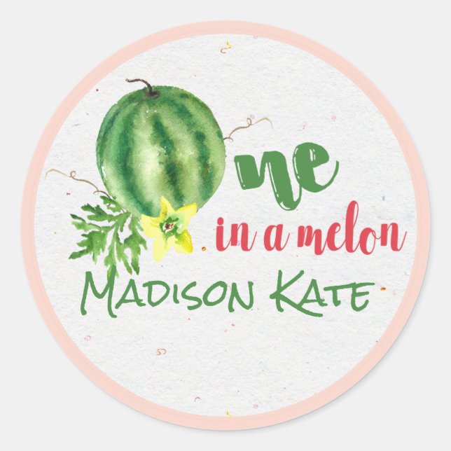 One in a Melon Personalized Birthday Stickers (Front)