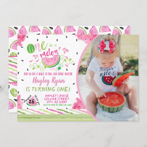 One In a Melon Photo 1st Birthday Invitation