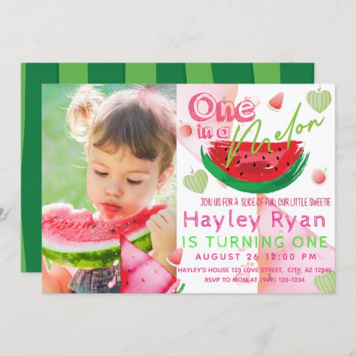 One In a Melon Photo 1st Birthday Invitation