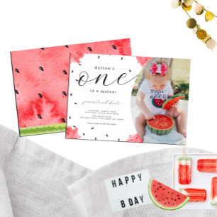 One In a Melon Photo 1st Birthday Invitation