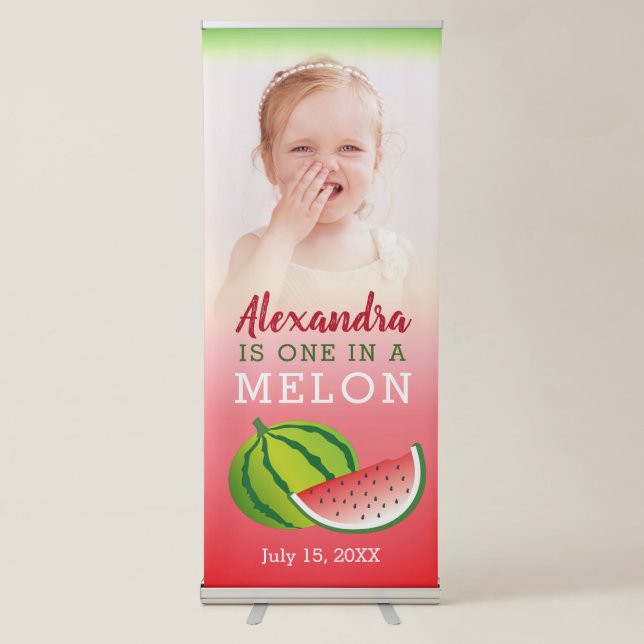 One in a Melon Photo 1st Birthday Retractable Banner (Front)