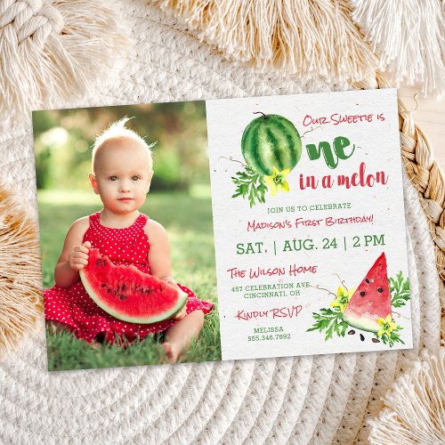 One in a Melon Photo Birthday Invitation