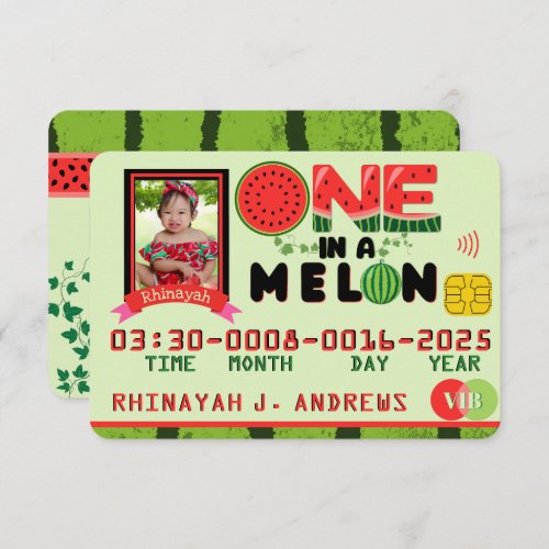 ONE in a Melon Photo Birthday Party Credit Card