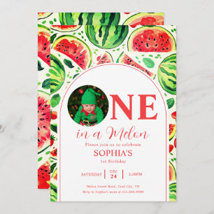 One In A Melon Photo First Birthday Invitation