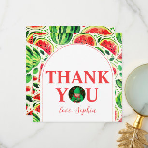 One In A Melon Photo First Birthday Thank You Card