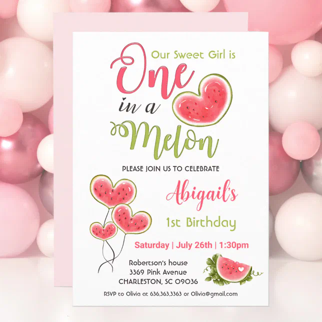 One In A Melon Pink 1st Birthday Girl Invitation | Zazzle
