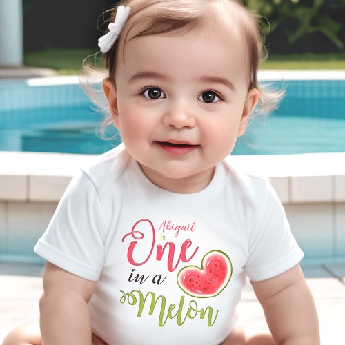 One In A Melon Pink 1st Birthday Girl Name Baby Bodysuit