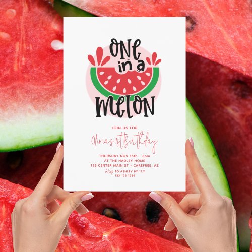 One in a Melon Pink 1st Birthday Invitation