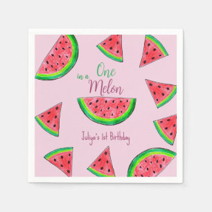 One in a melon pink 1st Birthday Napkins