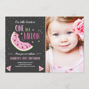One in a Melon Pink Girl First Birthday Invitation