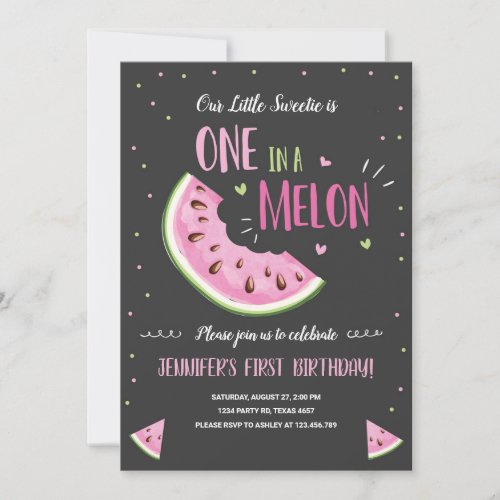 One in a Melon Pink Girl First Birthday Invitation