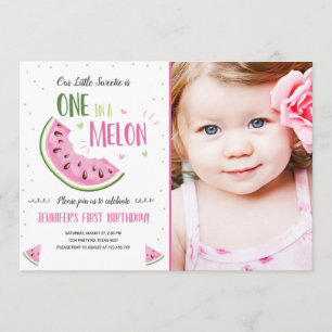 One in a Melon Pink Girl First Birthday Invitation