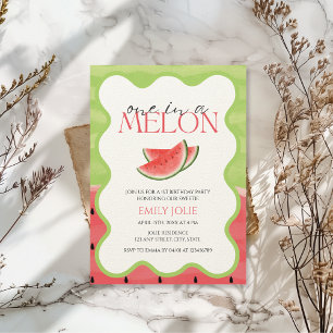 One in a MELON Pink Green Cute 1st birthday Invitation