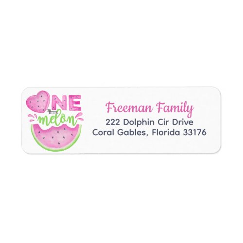 One In A Melon Pink Watercolor Watermelon Label