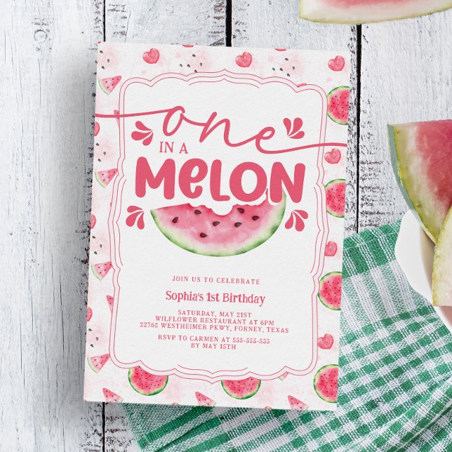 One in a Melon Pink Watermelon 1st Birthday Party Invitation (Creator Uploaded)