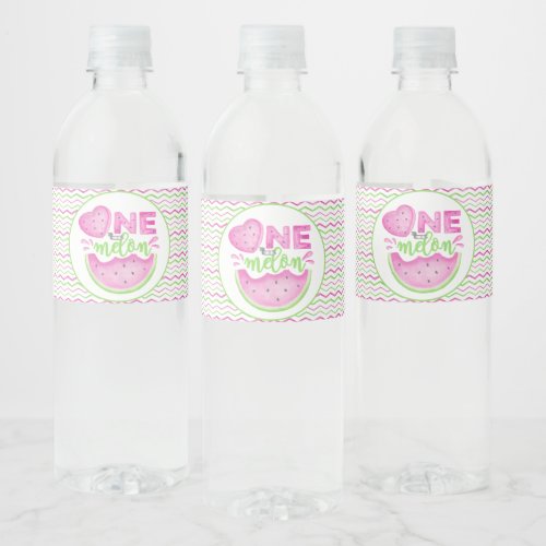 One In A Melon Pink Watermelon 1st Birthday Party Water Bottle Label