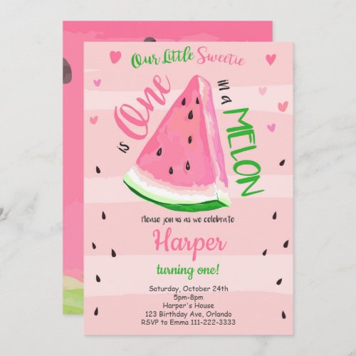 One in a Melon Pink Watermelon Birthday Invite