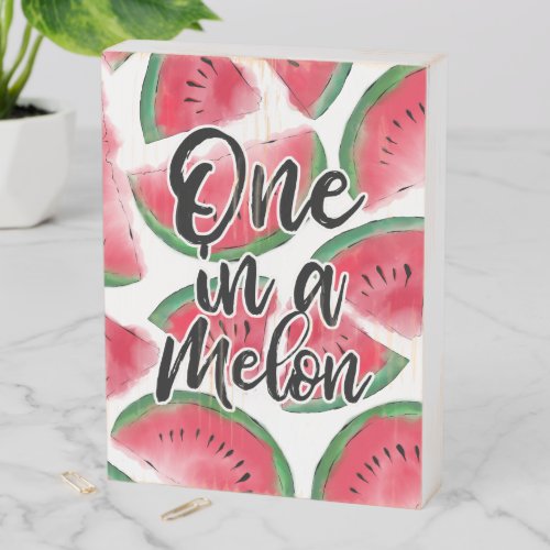 One in a Melon Quote Watercolor Watermelon Fruit Wooden Box Sign