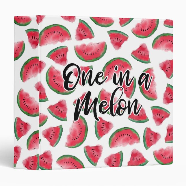 One in a Melon Quote Watermelon Watercolor Pattern 3 Ring Binder (Front/Spine)