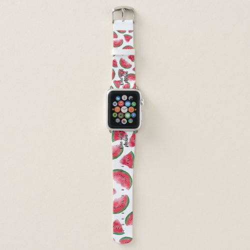 One in a Melon Quote Watermelon Watercolor Pattern Apple Watch Band