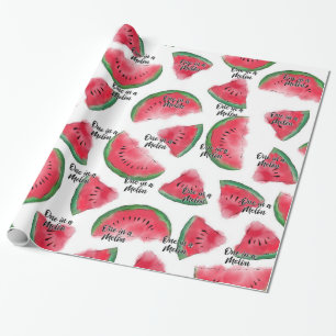 One in a Melon Quote Watermelon Watercolor Pattern Wrapping Paper