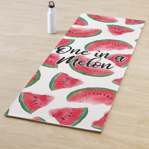 One in a Melon Quote Watermelon Watercolor Pattern Yoga Mat