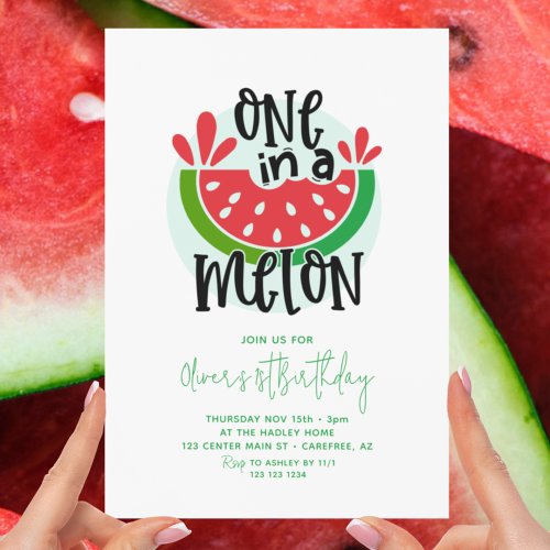 One in a Melon Red Green 1st Birthday Invitation