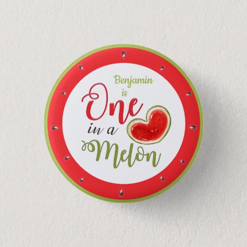 One In A Melon Red Watermelon Birthday Button
