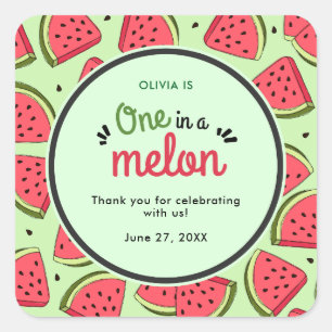 One in a Melon Summer 1st Birthday Thank You Square Sticker