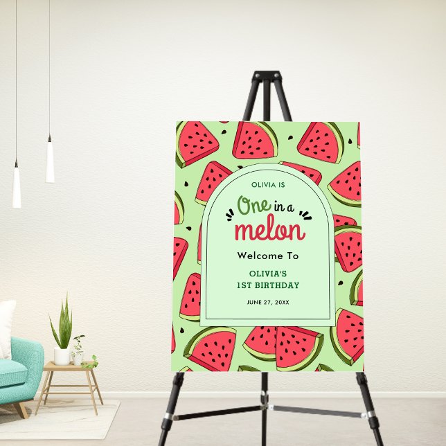 One in a Melon Summer 1st Birthday Welcome  Foam Board (One in a Melon Summer Watermelon 1st Birthday Welcome Sign   )