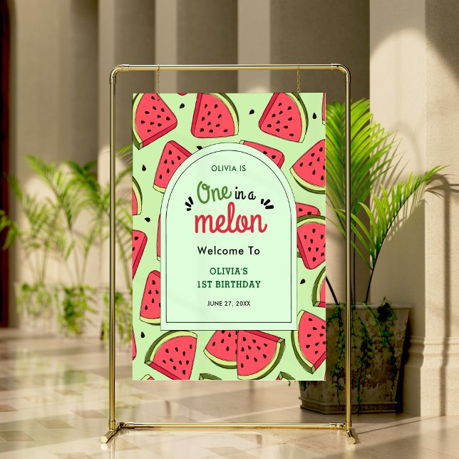 One in a Melon Summer 1st Birthday Welcome  Poster (One in a Melon Summer Watermelon 1st Birthday Welcome Sign   )