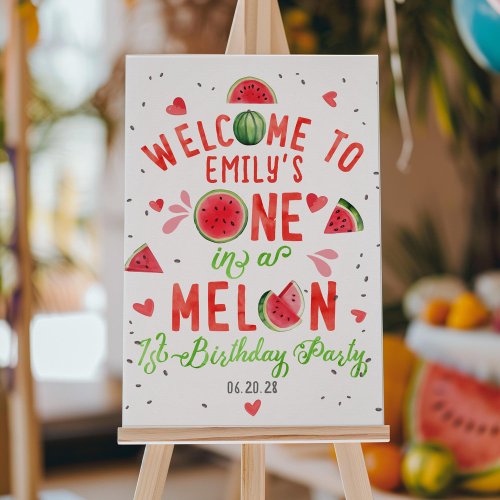 One in a melon Summer 1st birthday welcome sign