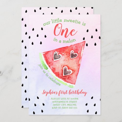 One In A Melon Summer Girl 1st Birthday Invitation