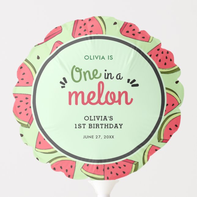 One in a Melon Summer Watermelon 1st Birthday  Balloon (Front)