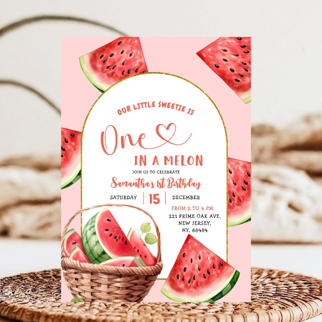 One in a Melon Summer Watermelon First Birthday Invitation (Creator Uploaded)