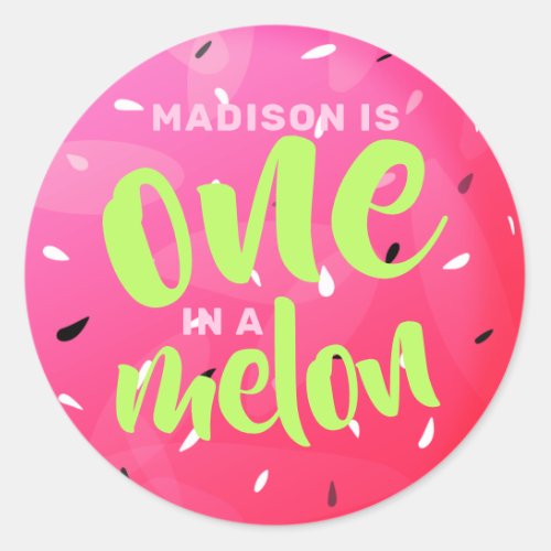 One in a Melon Sweet Summer Watermelon Birthday Classic Round Sticker