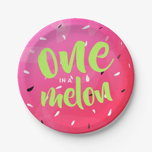 One in a Melon Sweet Summer Watermelon Seeds Pink Paper Plates (Front)