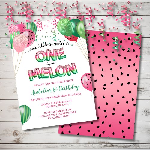 One in a Melon Themed 1st Birthday Balloon Invitation