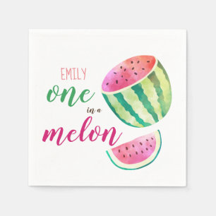 One in a Melon Tropical Watermelon Watercolor Pink Napkins