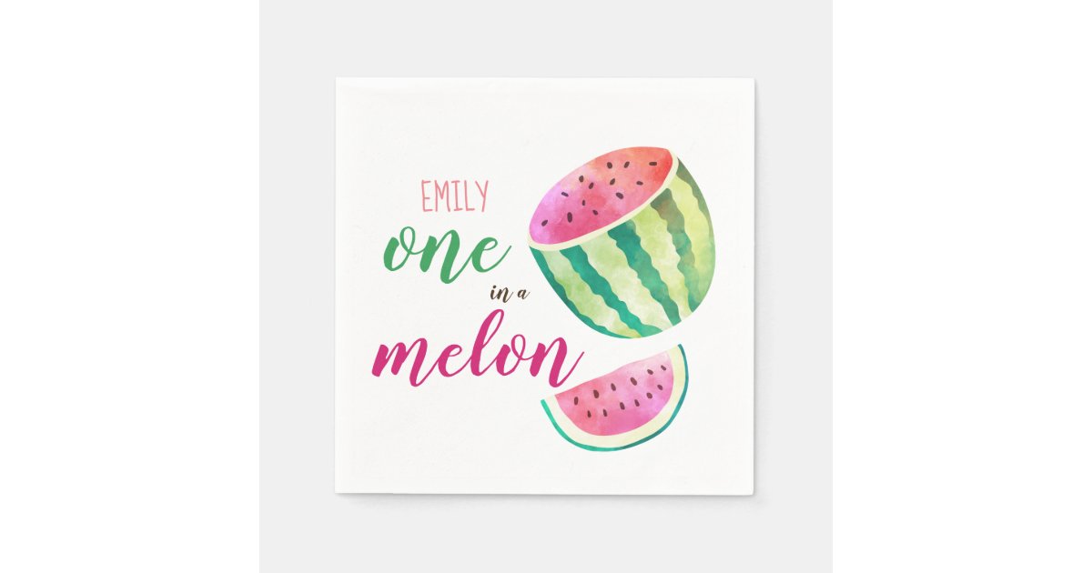 One in a Melon Tropical Watermelon Watercolor Pink Napkins | Zazzle