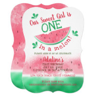 One In A Melon Watercolor First Birthday Invitation
