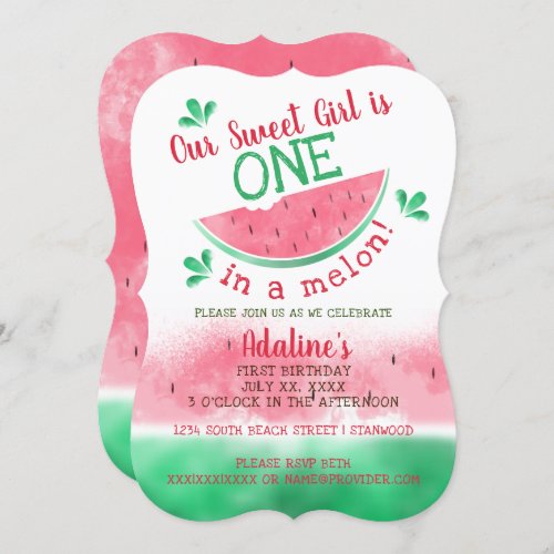 One In A Melon Watercolor First Birthday Invitation