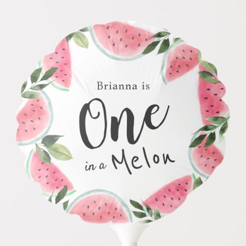 One in a Melon Watercolor Watermelon 1st Birthday Balloon